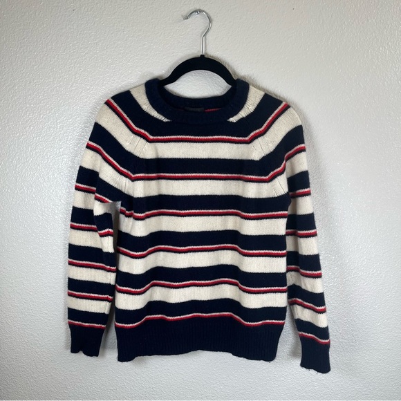J. Crew Shrunken Striped Crewneck 100% Italian Cashmere Sweater Women’s Medium - Picture 2 of 9